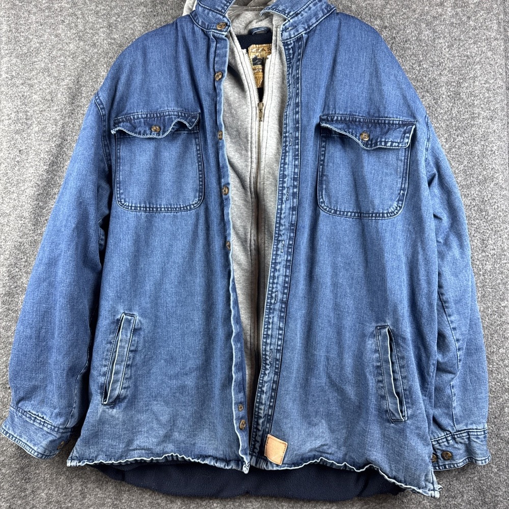 Bear River Workwear 2XL Hooded Jacket Blue Denim Jean Fleece Line Outdoor Ranch